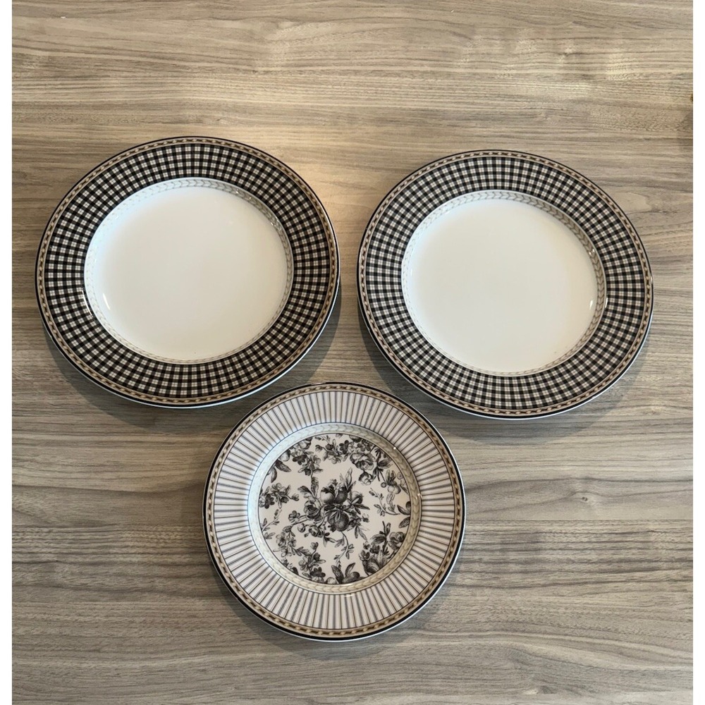 ROYAL DOULTON STUDIO PROVENCE PLAID 2 DINNER & 1 SALAD PLATE As Is - Picture 2 of 13